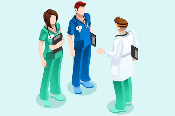 grafika doktora rozmawiającego z lekarzami
